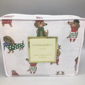 3pc Cynthia Rowley Christmas Dachshund Dog Flannel TWIN Sheet Set Holiday Winter